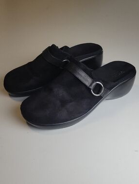 10 VIONIC BLACK ORTHAHEEL BUCKLE CLOGS SLIP ON MULES SHOES